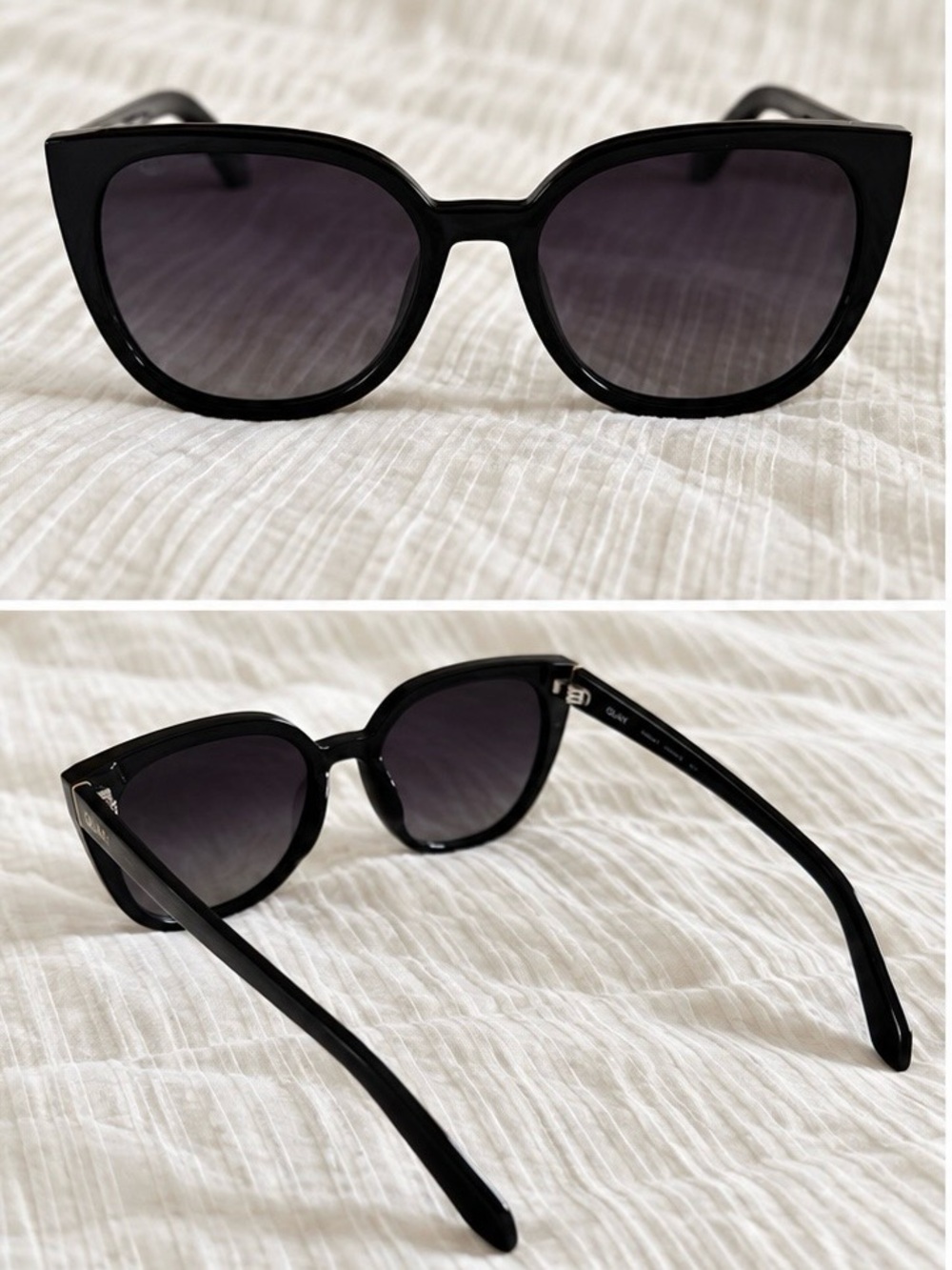 QUAY Staycation Polarized Black Cat Eye Sunglasses + Case
